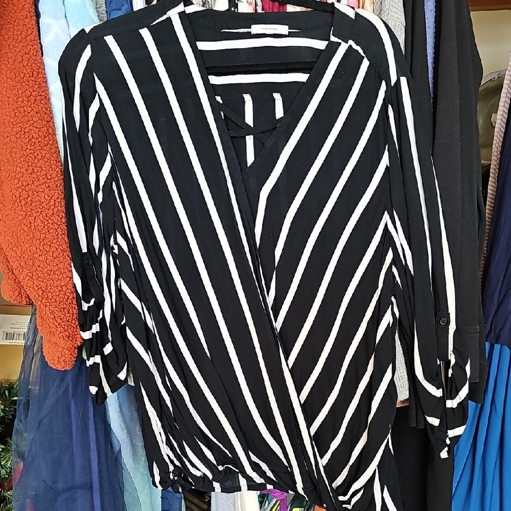 Black and White Striped Women's Top